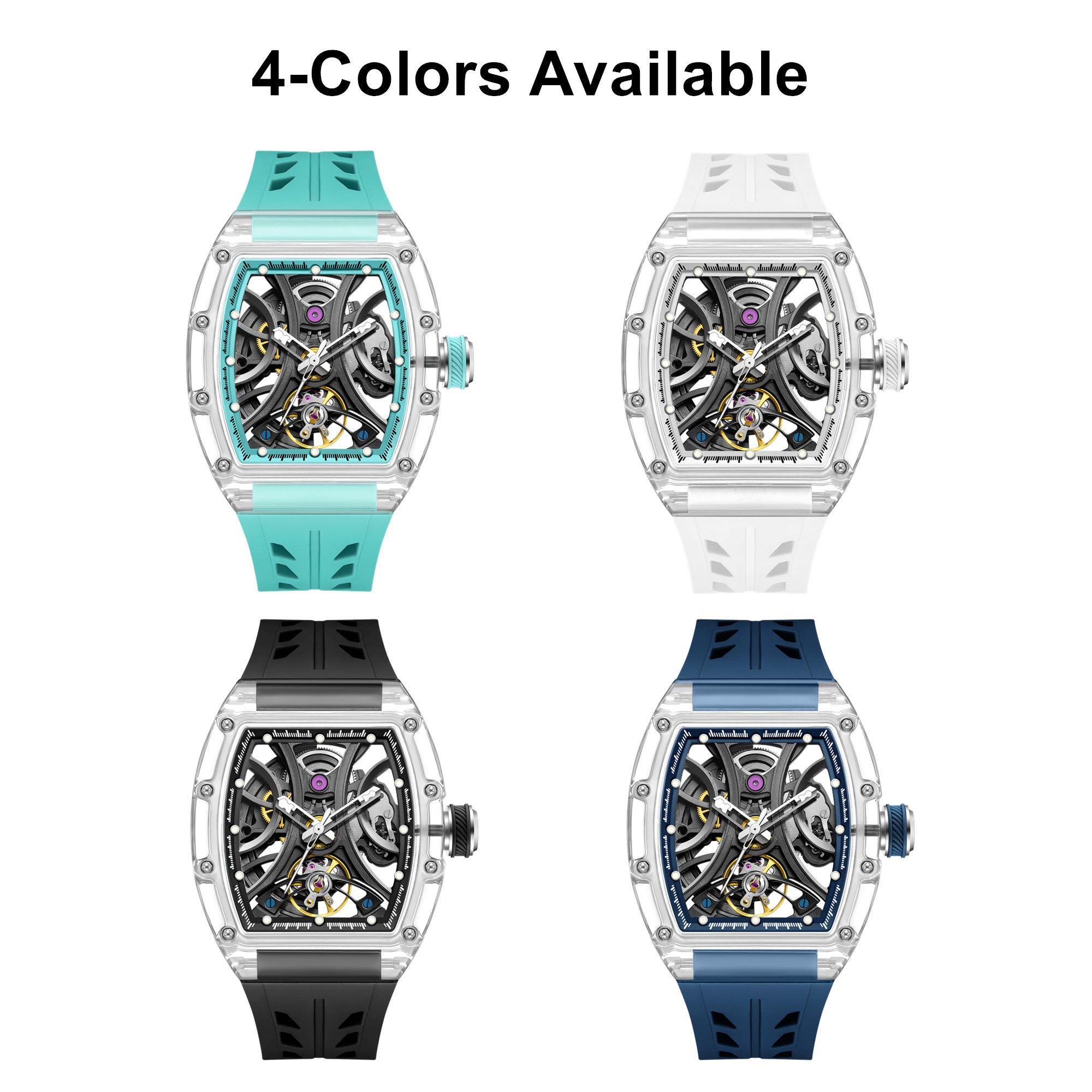 MEGIR Automatic Sport Watch for Men Transparent 43MM Hollow Dial Mechanical Movment Wristwatch Waterproof Luminous Clock 9195-11