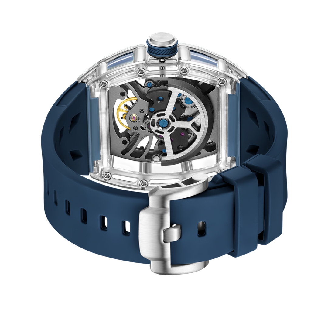 MEGIR Automatic Sport Watch for Men Transparent 43MM Hollow Dial Mechanical Movment Wristwatch Waterproof Luminous Clock 9195-11