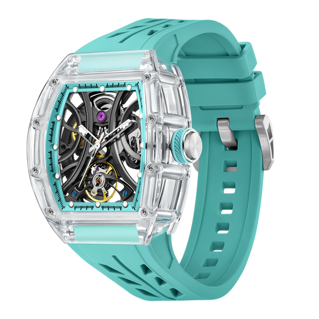 MEGIR Automatic Sport Watch for Men Transparent 43MM Hollow Dial Mechanical Movment Wristwatch Waterproof Luminous Clock 9195-11